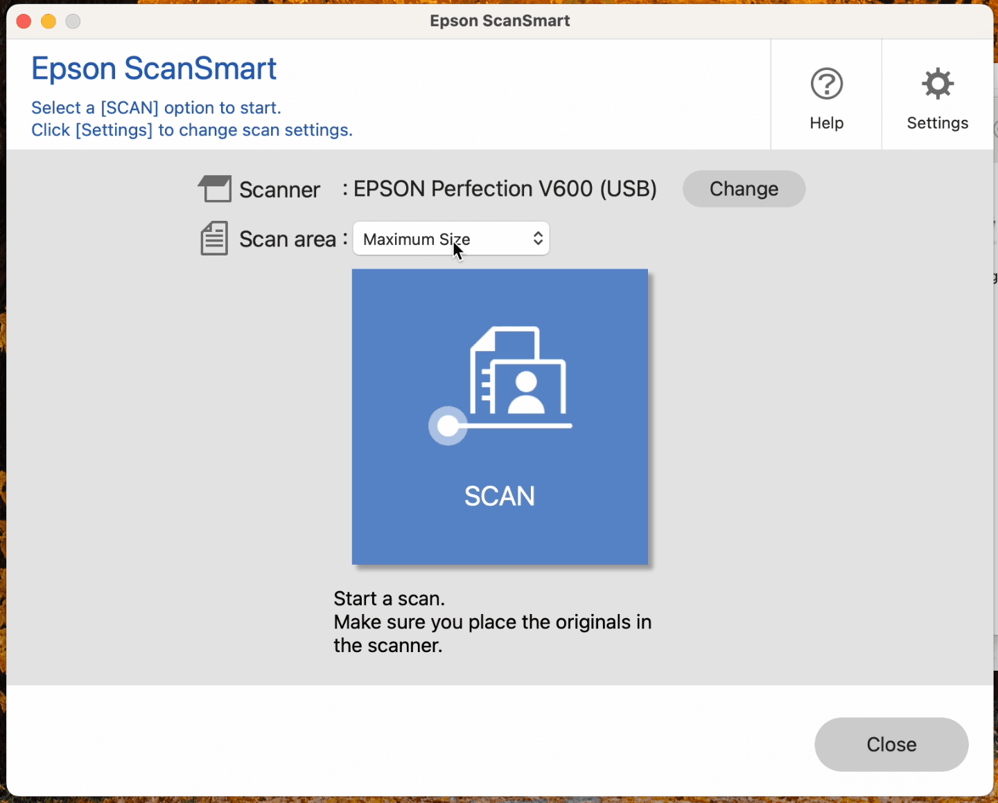 Epson ScanSmart scanning software user interface