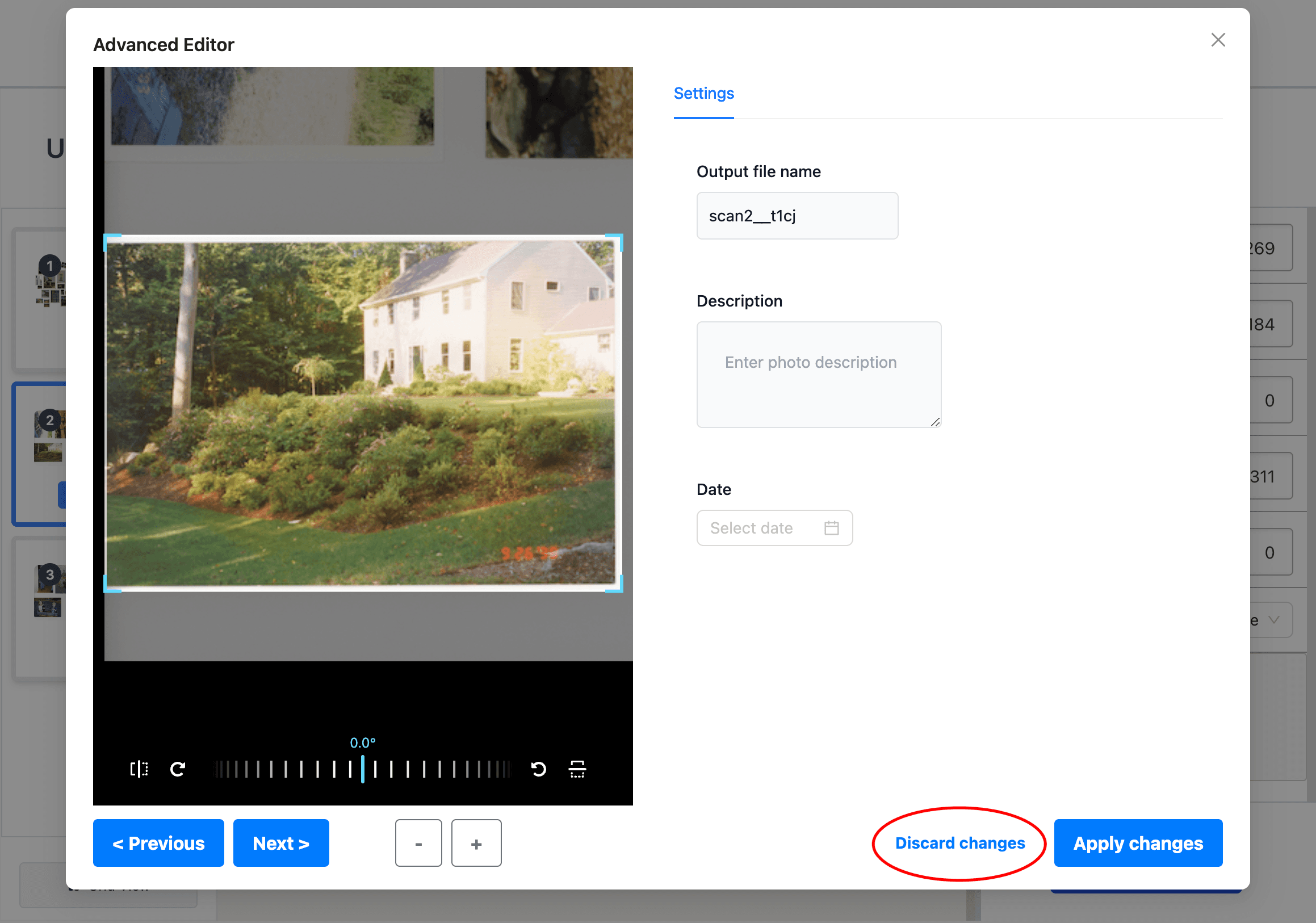 Reverts any changes made in the Advanced Editor