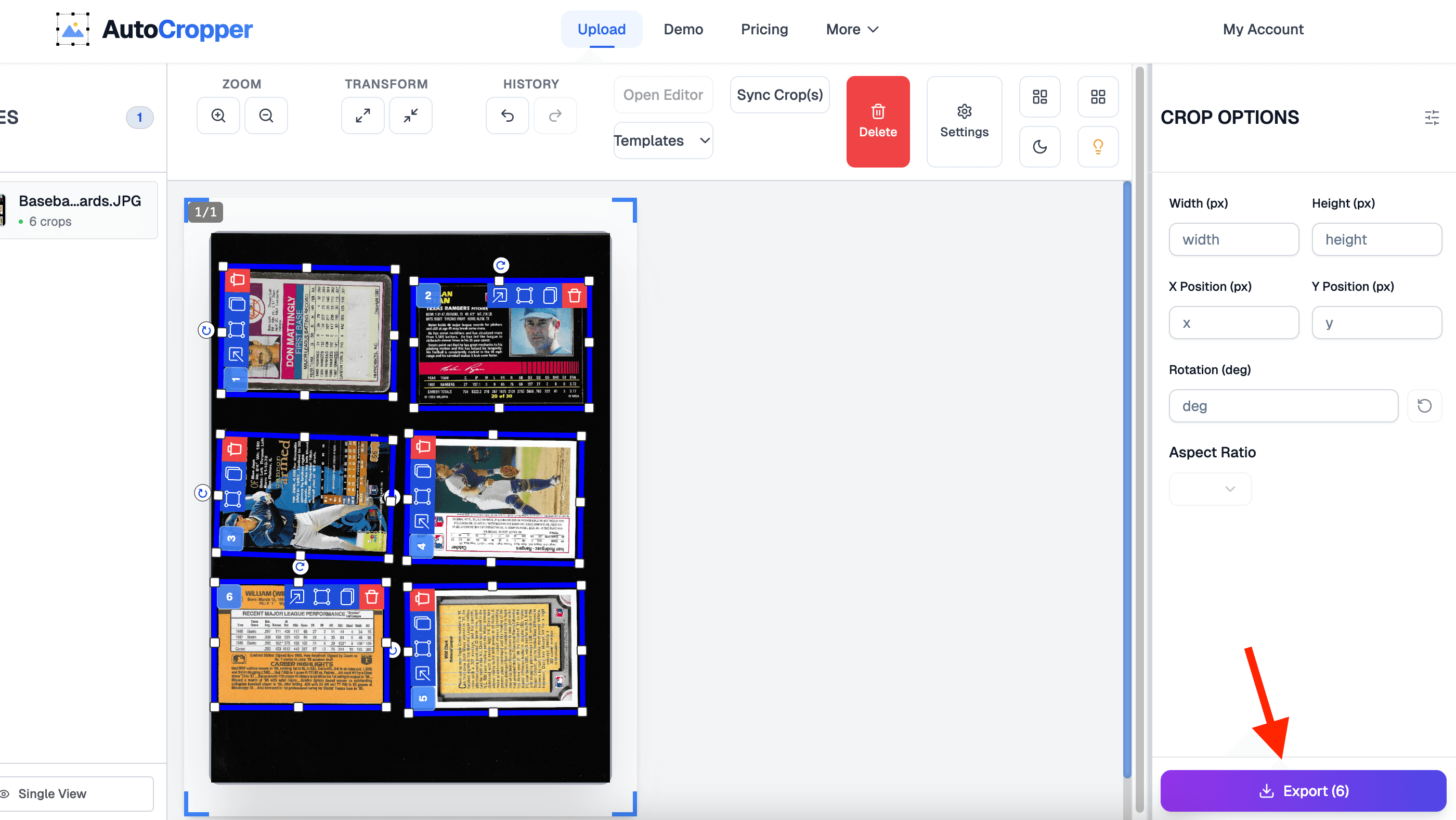 The Export button on the bottom right corner opens the builder.