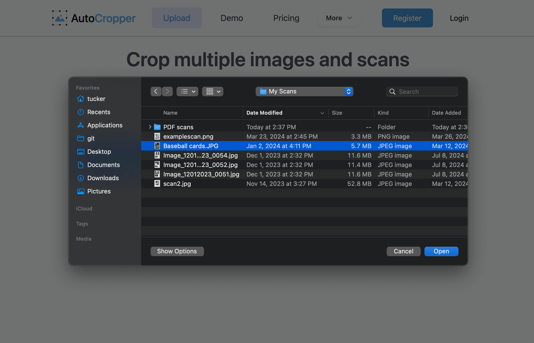 Uploading a single scan to AutoCropper