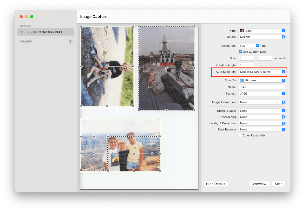 Apple Image Capture scanner connected