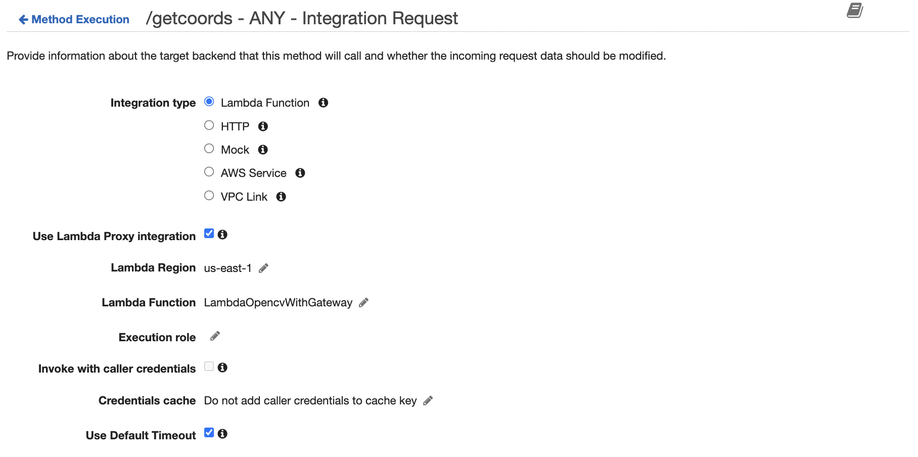 API Gateway integration request setup