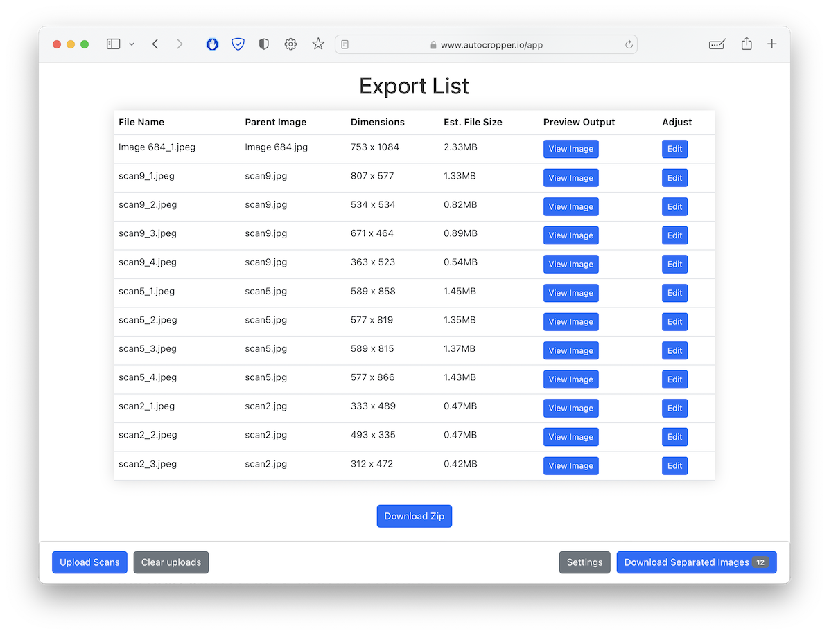 Export table