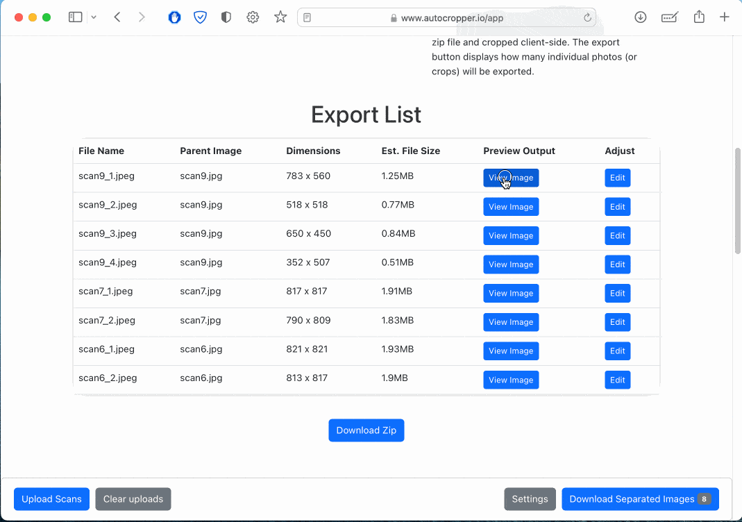 Viewing image in new tab from the Export Table