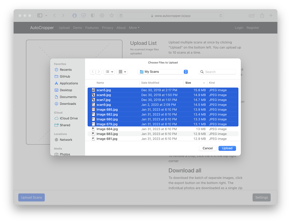 AutoCropper upload multiple scans at once